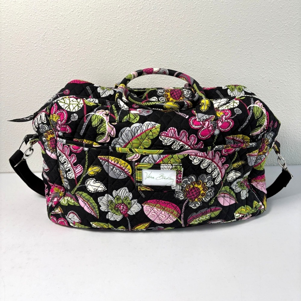 Vera Bradley Grand Traveler Bag Moon Blooms Black Floral Weekend Travel Bag - Picture 7 of 13